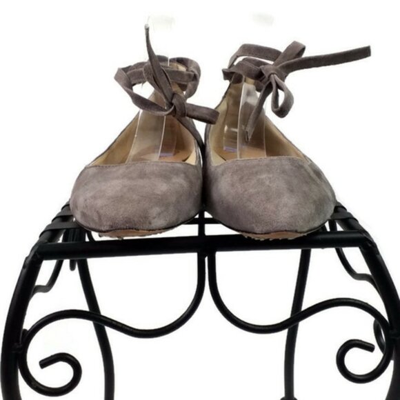 Vince Camuto Bevian Grey Suede Point Toe Ankle Lace Flats Womens Size 9.5M - Picture 2 of 10